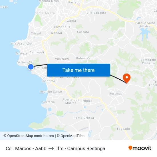 Cel. Marcos - Aabb to Ifrs - Campus Restinga map