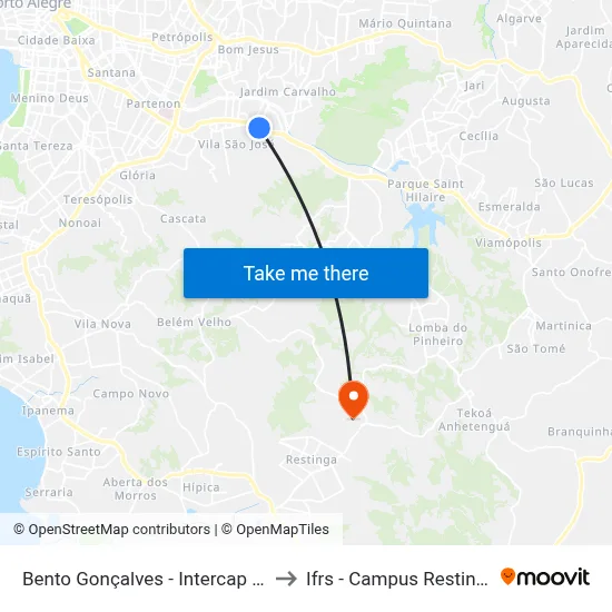 Bento Gonçalves - Intercap Bc to Ifrs - Campus Restinga map