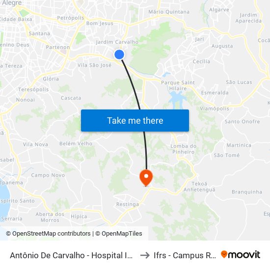 Antônio De Carvalho - Hospital Independência to Ifrs - Campus Restinga map