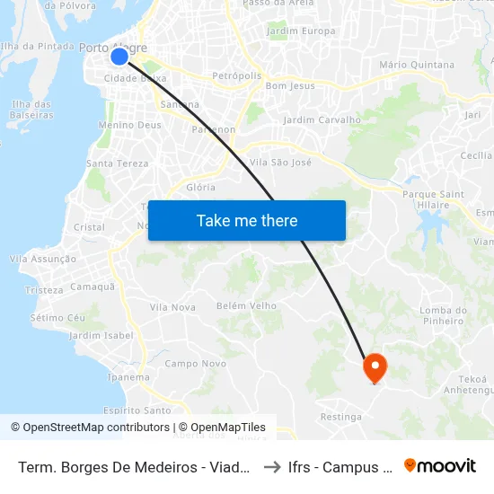 Term. Borges De Medeiros - Viaduto Otávio Rocha to Ifrs - Campus Restinga map