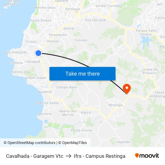Cavalhada - Garagem Vtc to Ifrs - Campus Restinga map