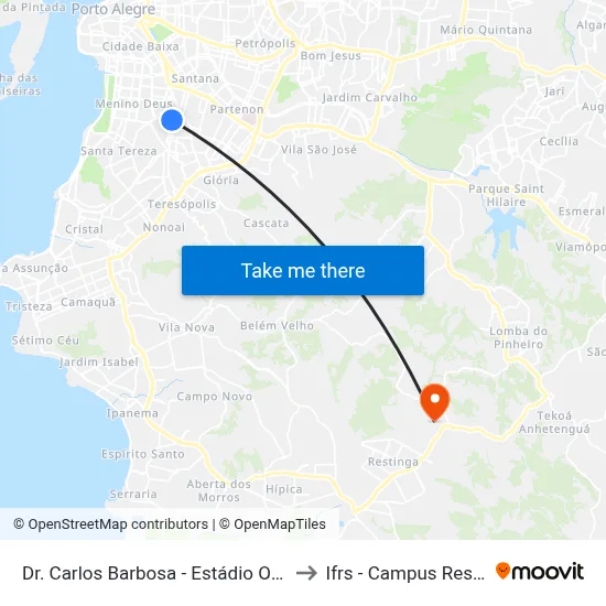 Dr. Carlos Barbosa - Estádio Olímpico to Ifrs - Campus Restinga map