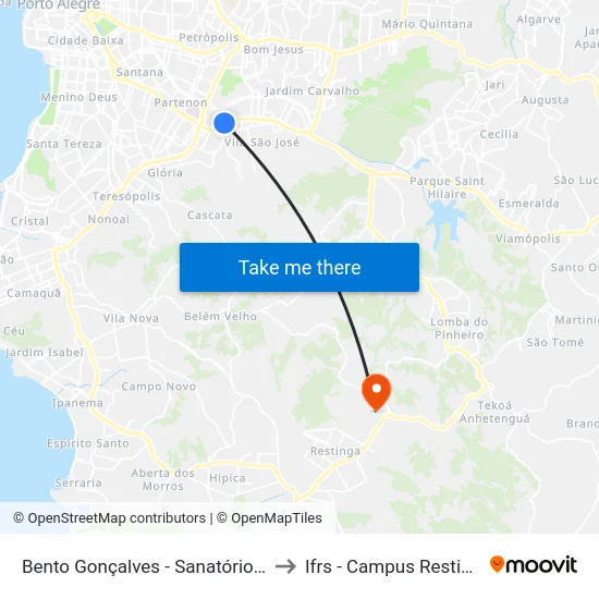 Bento Gonçalves - Sanatório Cb to Ifrs - Campus Restinga map