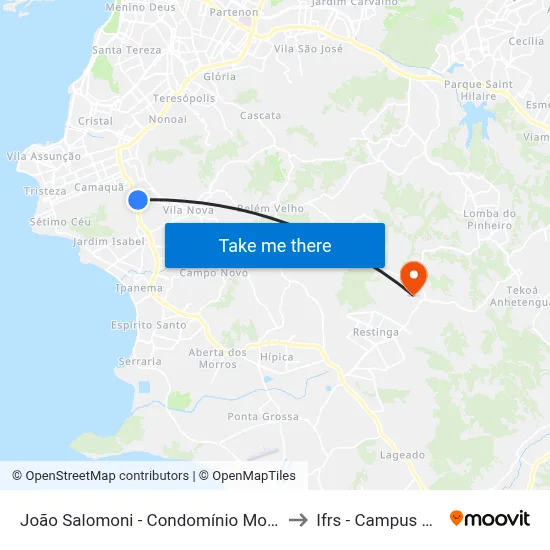João Salomoni - Condomínio Moradas Do Lago to Ifrs - Campus Restinga map