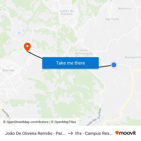 João De Oliveira Remião - Parada 29 to Ifrs - Campus Restinga map