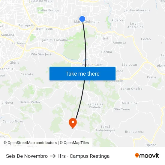 Seis De Novembro to Ifrs - Campus Restinga map