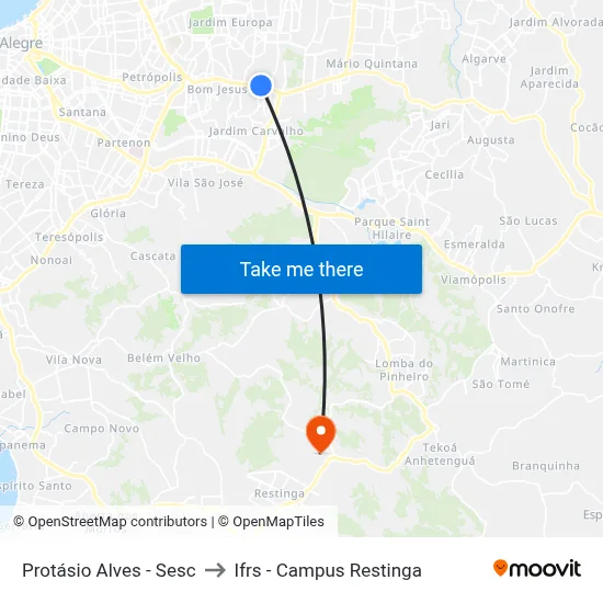 Protásio Alves - Sesc to Ifrs - Campus Restinga map