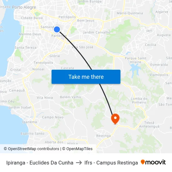 Ipiranga - Euclides Da Cunha to Ifrs - Campus Restinga map