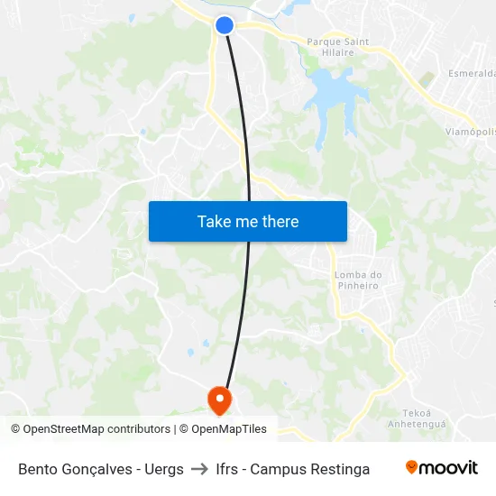 Bento Gonçalves - Uergs to Ifrs - Campus Restinga map
