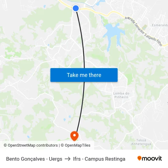 Bento Gonçalves - Uergs to Ifrs - Campus Restinga map