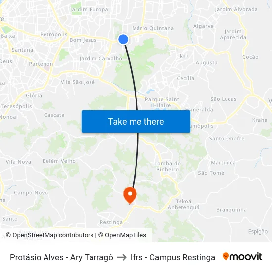 Protásio Alves - Ary Tarragô to Ifrs - Campus Restinga map