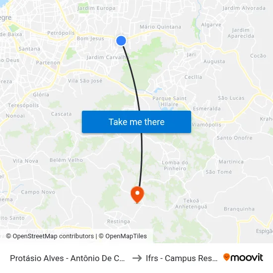 Protásio Alves - Antônio De Carvalho to Ifrs - Campus Restinga map