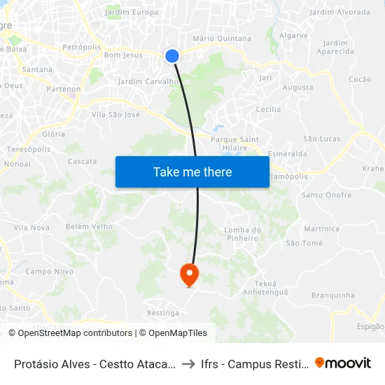 Protásio Alves - Cestto Atacadista to Ifrs - Campus Restinga map