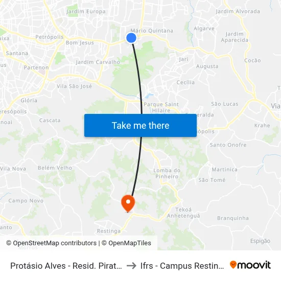Protásio Alves - Resid. Piratini to Ifrs - Campus Restinga map