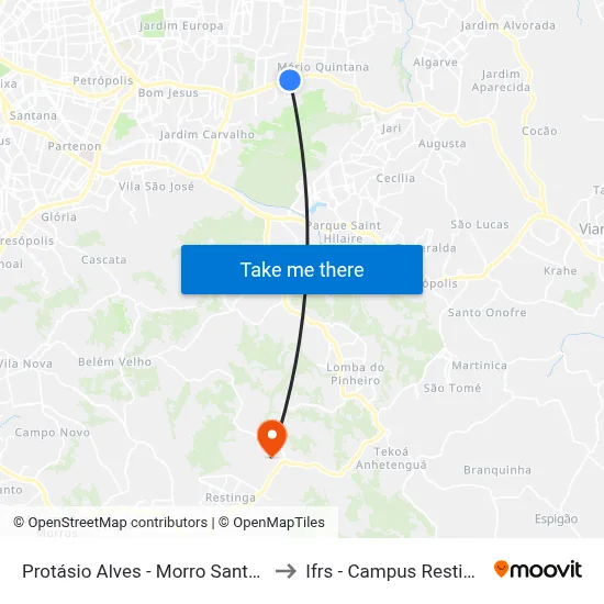 Protásio Alves - Morro Santana to Ifrs - Campus Restinga map