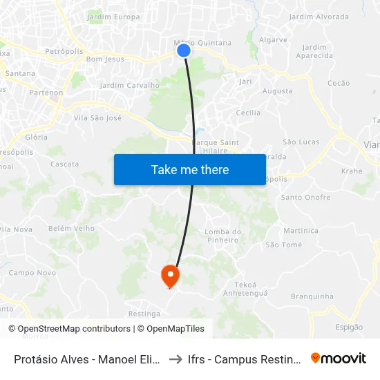 Protásio Alves - Manoel Elias to Ifrs - Campus Restinga map