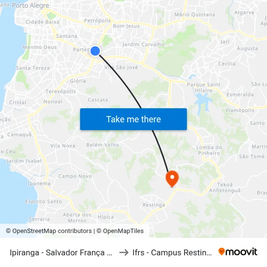 Ipiranga - Salvador França Cb to Ifrs - Campus Restinga map