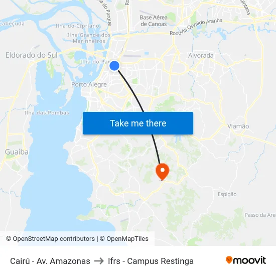 Cairú - Av. Amazonas to Ifrs - Campus Restinga map