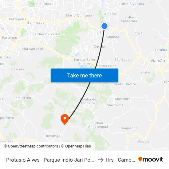Protasio Alves - Parque Indio Jari Porto Alegre - Rs 94495-000 Brasil to Ifrs - Campus Restinga map