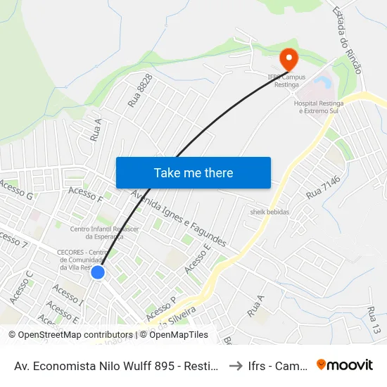 Av. Economista Nilo Wulff 895 - Restinga Porto Alegre - Rs 91792-330 Brasil to Ifrs - Campus Restinga map