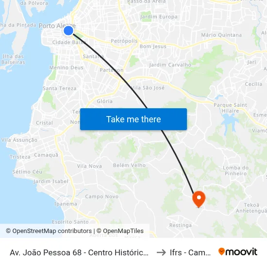Av. João Pessoa 68 - Centro Histórico Porto Alegre - Rs 90010-281 Brasil to Ifrs - Campus Restinga map