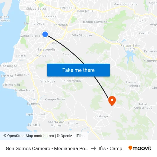 Gen Gomes Carneiro - Medianeira Porto Alegre - Rs 90870-280 Brasil to Ifrs - Campus Restinga map