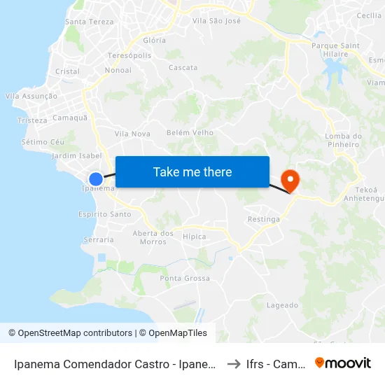 Ipanema Comendador Castro - Ipanema Porto Alegre - Rs 91760-050 Brasil to Ifrs - Campus Restinga map