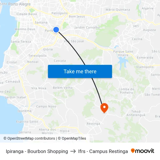 Ipiranga - Bourbon Shopping to Ifrs - Campus Restinga map