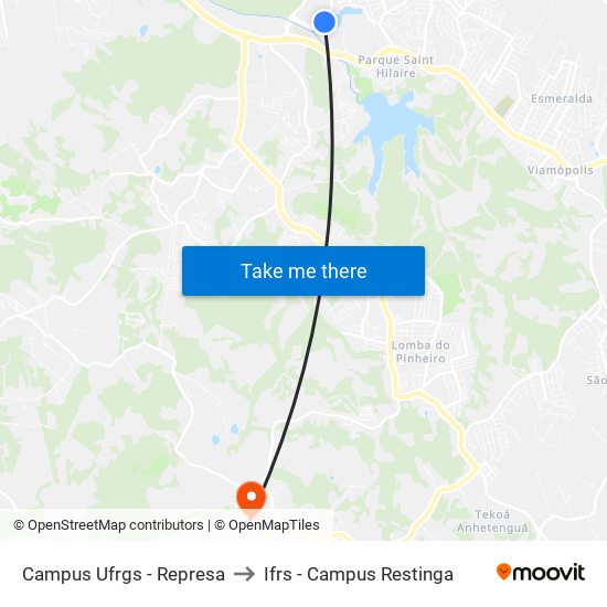 Campus Ufrgs - Represa to Ifrs - Campus Restinga map