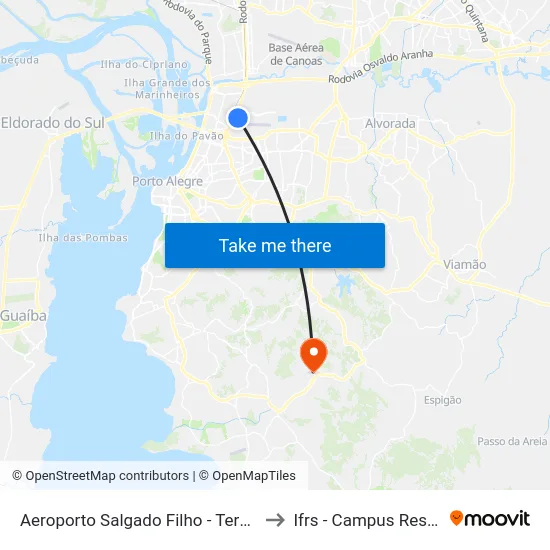 Aeroporto Salgado Filho - Terminal 2 to Ifrs - Campus Restinga map