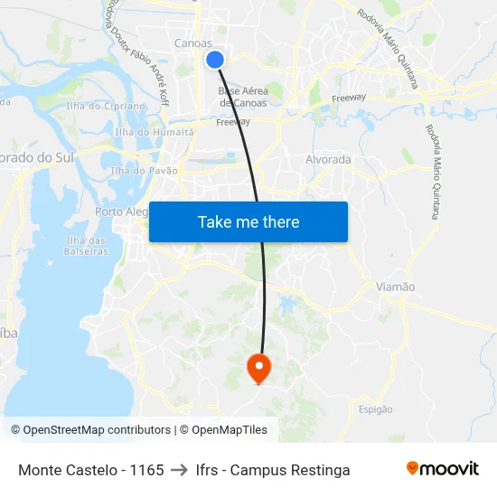 Monte Castelo - 1165 to Ifrs - Campus Restinga map