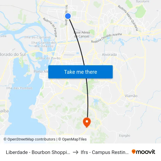Liberdade - Bourbon Shopping to Ifrs - Campus Restinga map
