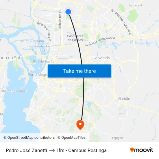 Pedro José Zanetti to Ifrs - Campus Restinga map