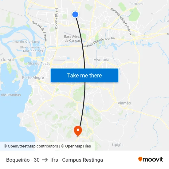 Boqueirão - 30 to Ifrs - Campus Restinga map