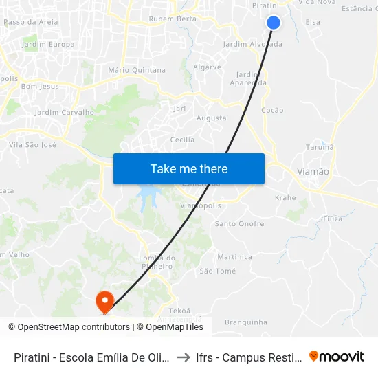 Piratini - Escola Emília De Oliveira to Ifrs - Campus Restinga map