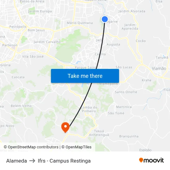 Alameda to Ifrs - Campus Restinga map