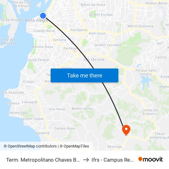 Term. Metropolitano Chaves Barcellos to Ifrs - Campus Restinga map