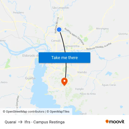 Quaraí to Ifrs - Campus Restinga map