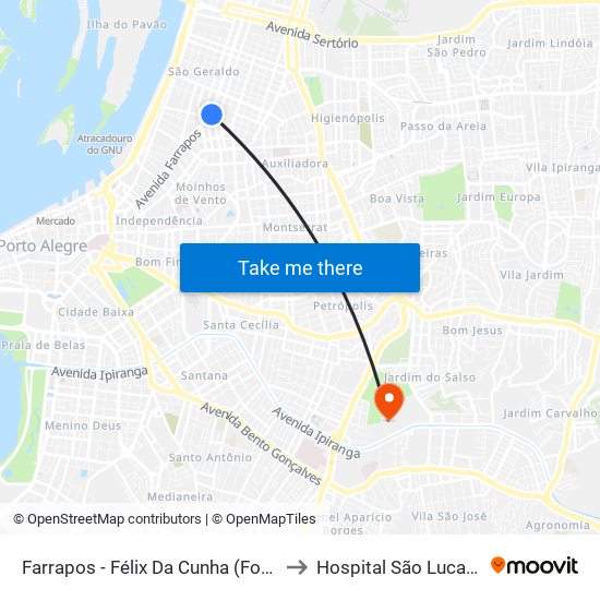 Farrapos - Félix Da Cunha (Fora Do Corredor) to Hospital São Lucas Da Pucrs map