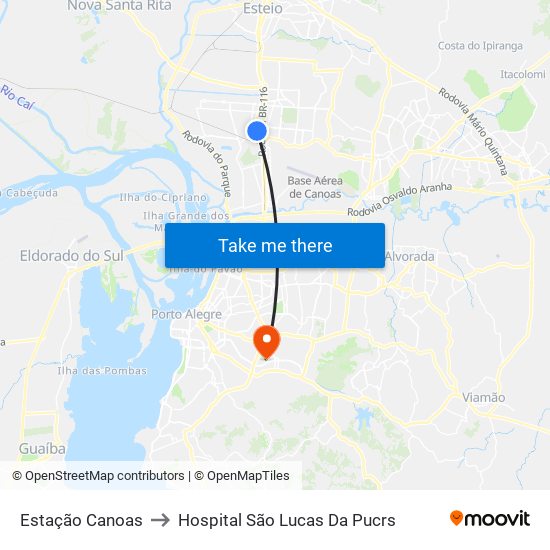 Estação Canoas to Hospital São Lucas Da Pucrs map