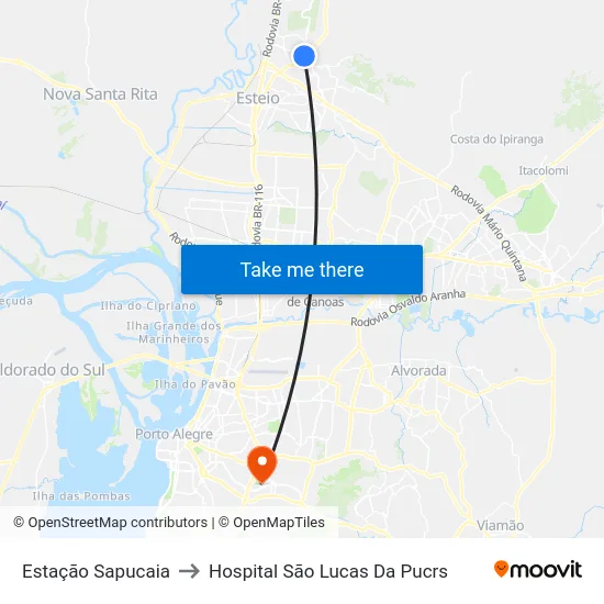Estação Sapucaia to Hospital São Lucas Da Pucrs map