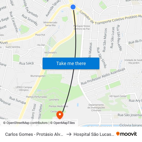 Carlos Gomes - Protásio Alves Sn (Piso 1) to Hospital São Lucas Da Pucrs map
