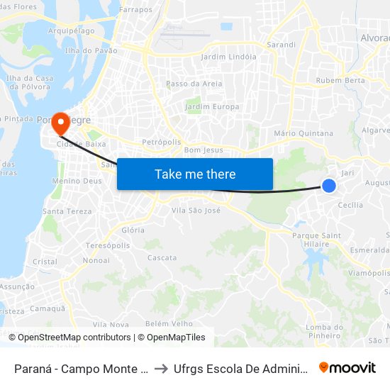 Paraná - Campo Monte Alegre to Ufrgs Escola De Administração map