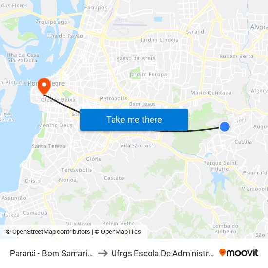 Paraná - Bom Samaritano to Ufrgs Escola De Administração map