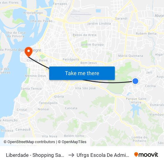 Liberdade - Shopping Santa Isabel to Ufrgs Escola De Administração map