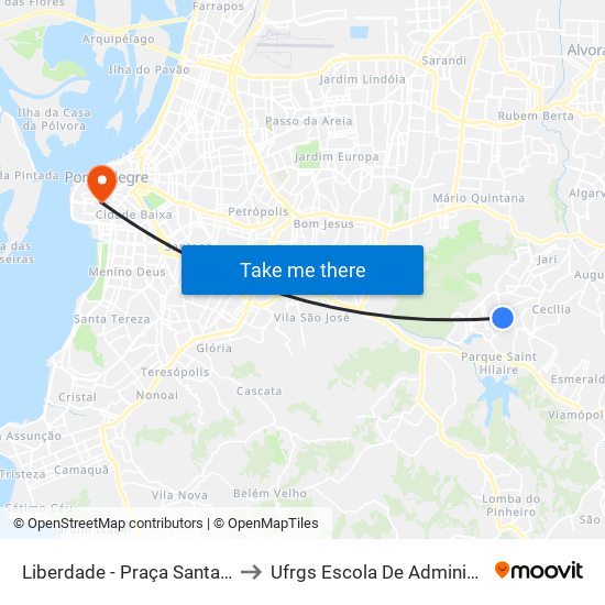 Liberdade - Praça Santa Isabel to Ufrgs Escola De Administração map
