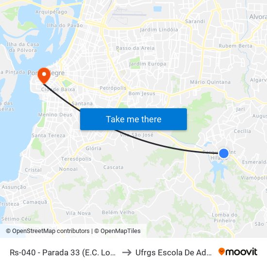 Rs-040 - Parada 33 (E.C. Lomba Do Sabão) to Ufrgs Escola De Administração map