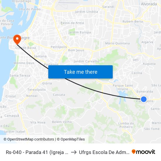 Rs-040 - Parada 41 (Igreja Viamópolis) to Ufrgs Escola De Administração map