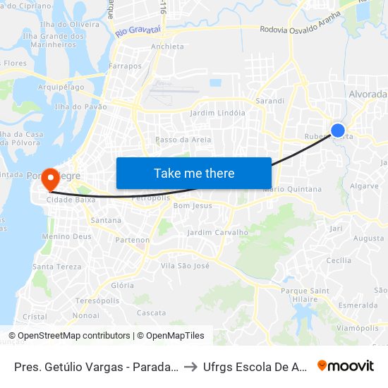 Pres. Getúlio Vargas - Parada 41 (Big Alvorada) to Ufrgs Escola De Administração map