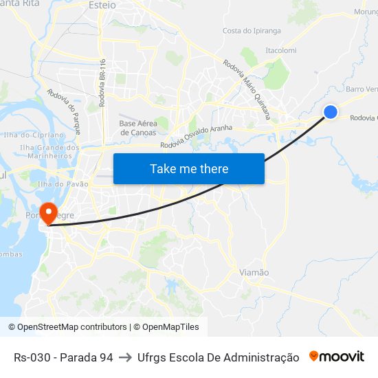 Rs-030 - Parada 94 to Ufrgs Escola De Administração map